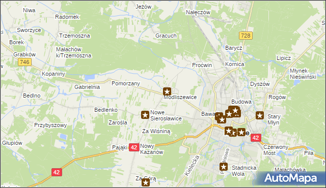 mapa Modliszewice, Modliszewice na mapie Targeo