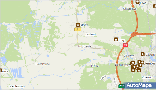mapa Modrzewie gmina Goleniów, Modrzewie gmina Goleniów na mapie Targeo