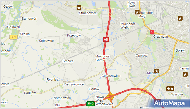 mapa Mokronos Górny, Mokronos Górny na mapie Targeo