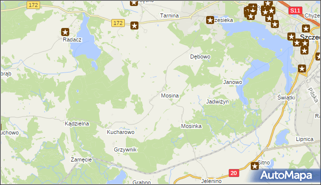 mapa Mosina gmina Szczecinek, Mosina gmina Szczecinek na mapie Targeo