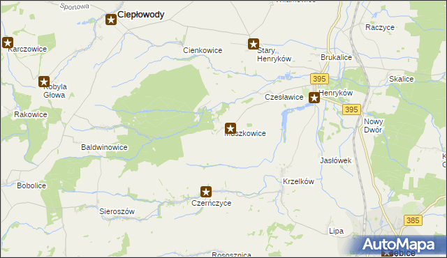 mapa Muszkowice, Muszkowice na mapie Targeo