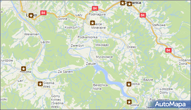 mapa Myczkowce, Myczkowce na mapie Targeo