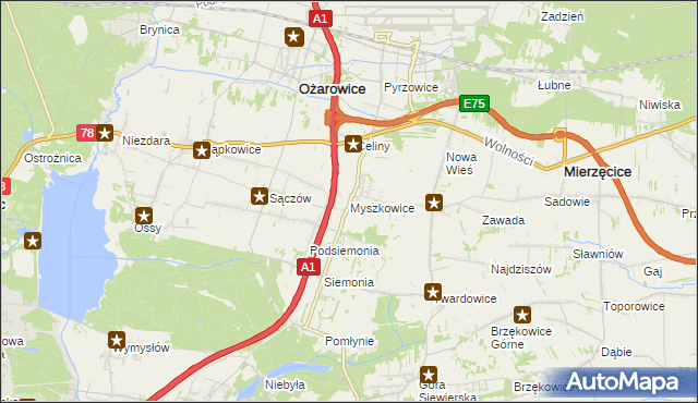 mapa Myszkowice gmina Bobrowniki, Myszkowice gmina Bobrowniki na mapie Targeo