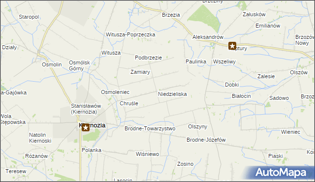 mapa Niedzieliska gmina Kiernozia, Niedzieliska gmina Kiernozia na mapie Targeo