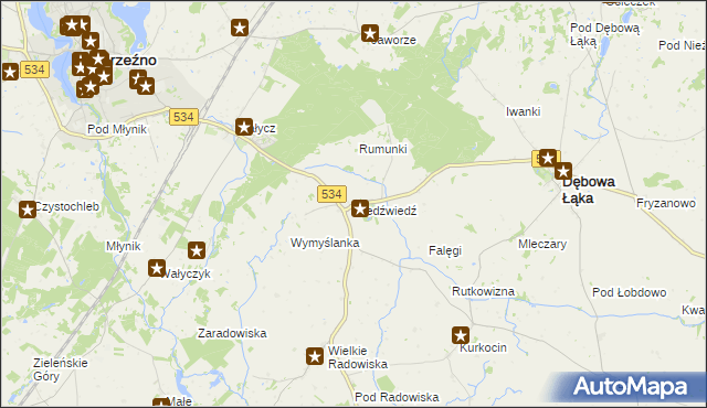 mapa Niedźwiedź gmina Dębowa Łąka, Niedźwiedź gmina Dębowa Łąka na mapie Targeo