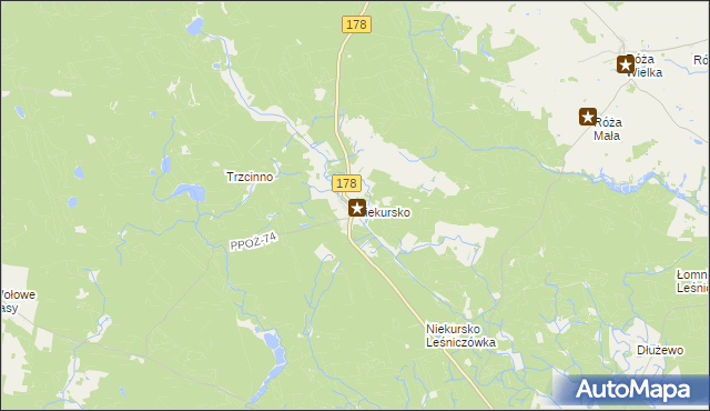 mapa Niekursko, Niekursko na mapie Targeo