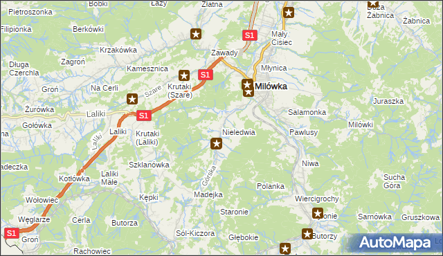 mapa Nieledwia, Nieledwia na mapie Targeo