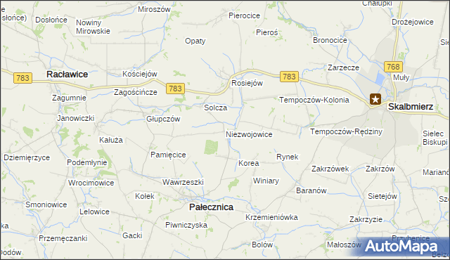 mapa Niezwojowice, Niezwojowice na mapie Targeo