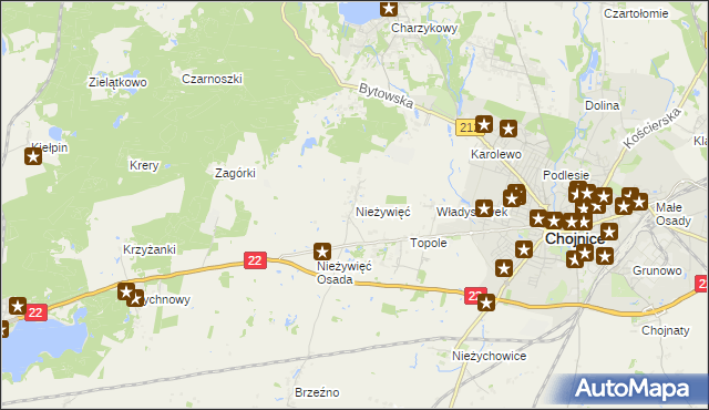 mapa Nieżywięć gmina Człuchów, Nieżywięć gmina Człuchów na mapie Targeo