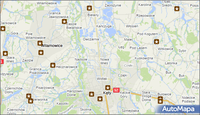 mapa Nowa Wieś gmina Kęty, Nowa Wieś gmina Kęty na mapie Targeo