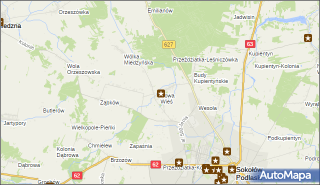 mapa Nowa Wieś gmina Sokołów Podlaski, Nowa Wieś gmina Sokołów Podlaski na mapie Targeo