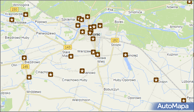 mapa Nowa Wieś gmina Wronki, Nowa Wieś gmina Wronki na mapie Targeo