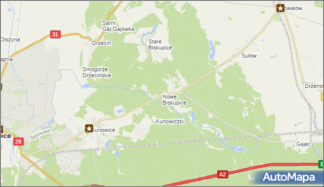 mapa Nowe Biskupice gmina Słubice, Nowe Biskupice gmina Słubice na mapie Targeo