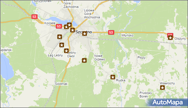 mapa Nowe Gizewo, Nowe Gizewo na mapie Targeo