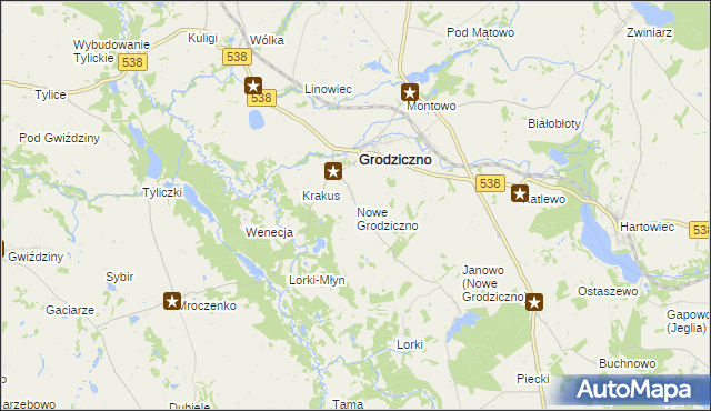 mapa Nowe Grodziczno, Nowe Grodziczno na mapie Targeo