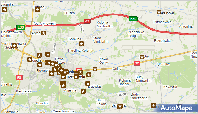 mapa Nowe Osiny, Nowe Osiny na mapie Targeo