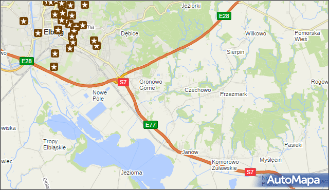 mapa Nowina gmina Elbląg, Nowina gmina Elbląg na mapie Targeo