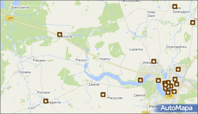 mapa Nowiny gmina Złotów, Nowiny gmina Złotów na mapie Targeo