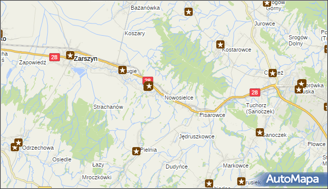 mapa Nowosielce gmina Zarszyn, Nowosielce gmina Zarszyn na mapie Targeo