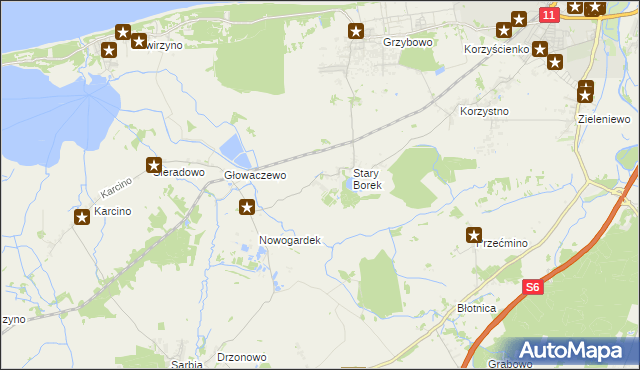 mapa Nowy Borek gmina Kołobrzeg, Nowy Borek gmina Kołobrzeg na mapie Targeo