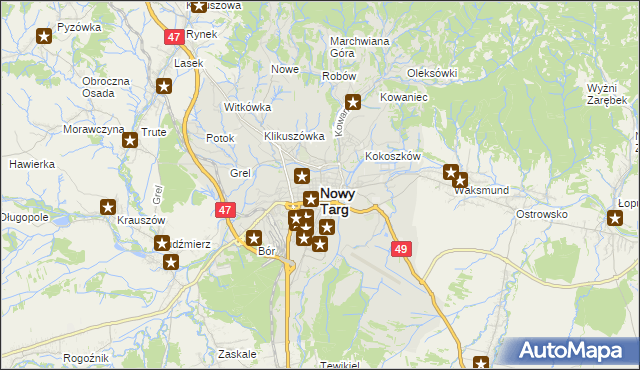 mapa Nowego Targu, Nowy Targ na mapie Targeo