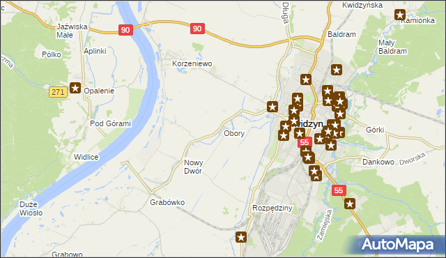 mapa Obory gmina Kwidzyn, Obory gmina Kwidzyn na mapie Targeo