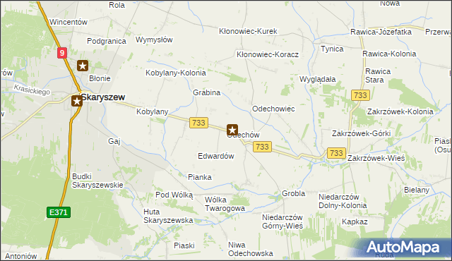 mapa Odechów gmina Skaryszew, Odechów gmina Skaryszew na mapie Targeo