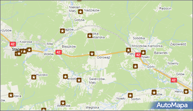 mapa Odrowąż gmina Stąporków, Odrowąż gmina Stąporków na mapie Targeo