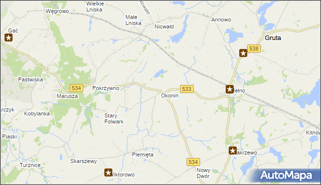 mapa Okonin gmina Gruta, Okonin gmina Gruta na mapie Targeo