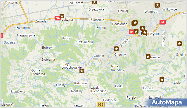 mapa Okonin gmina Ropczyce, Okonin gmina Ropczyce na mapie Targeo