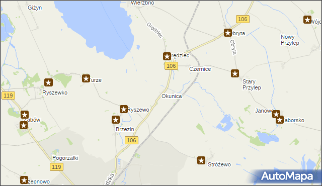 mapa Okunica, Okunica na mapie Targeo