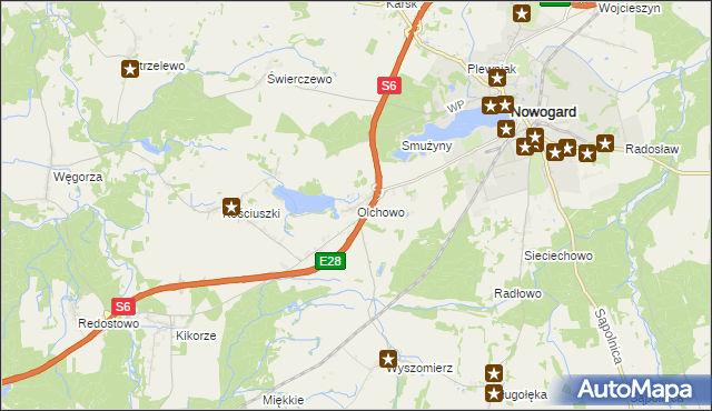 mapa Olchowo gmina Nowogard, Olchowo gmina Nowogard na mapie Targeo