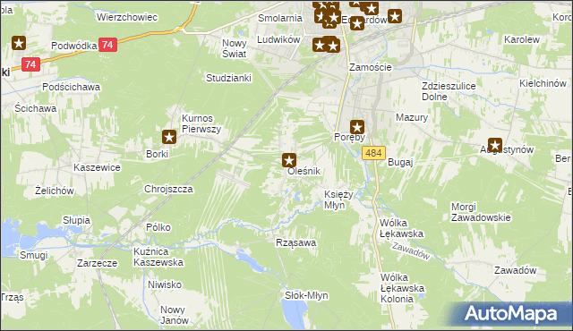 mapa Oleśnik gmina Bełchatów, Oleśnik gmina Bełchatów na mapie Targeo