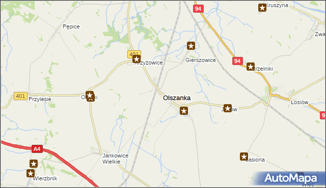 mapa Olszanka powiat brzeski, Olszanka powiat brzeski na mapie Targeo