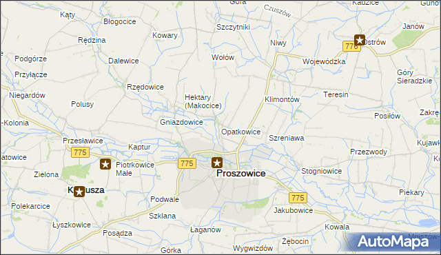 mapa Opatkowice gmina Proszowice, Opatkowice gmina Proszowice na mapie Targeo