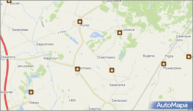 mapa Orzechówko gmina Ryńsk, Orzechówko gmina Ryńsk na mapie Targeo