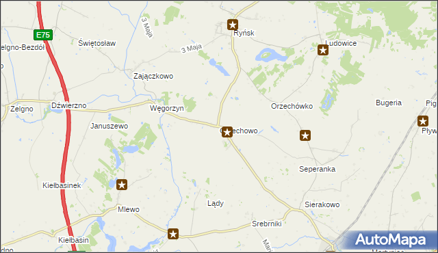 mapa Orzechowo gmina Ryńsk, Orzechowo gmina Ryńsk na mapie Targeo