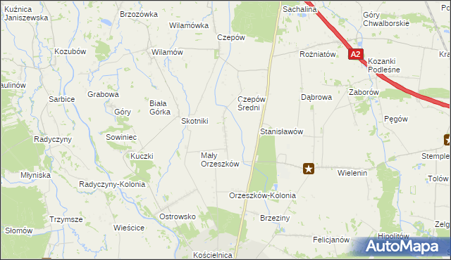 mapa Orzeszków gmina Uniejów, Orzeszków gmina Uniejów na mapie Targeo