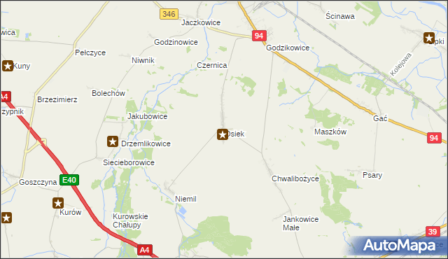 mapa Osiek gmina Oława, Osiek gmina Oława na mapie Targeo