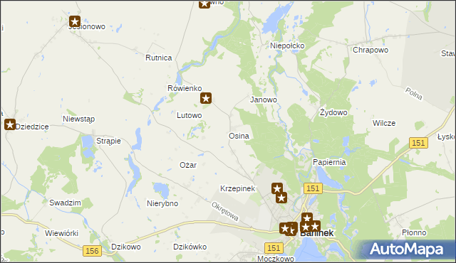 mapa Osina gmina Barlinek, Osina gmina Barlinek na mapie Targeo