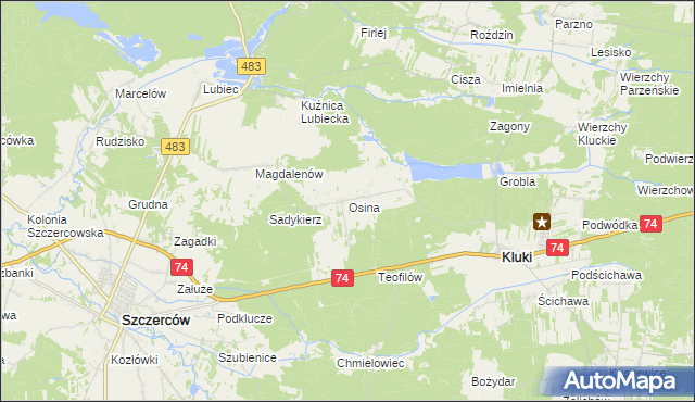 mapa Osina gmina Kluki, Osina gmina Kluki na mapie Targeo