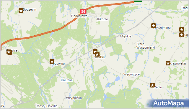 mapa Osina powiat goleniowski, Osina powiat goleniowski na mapie Targeo