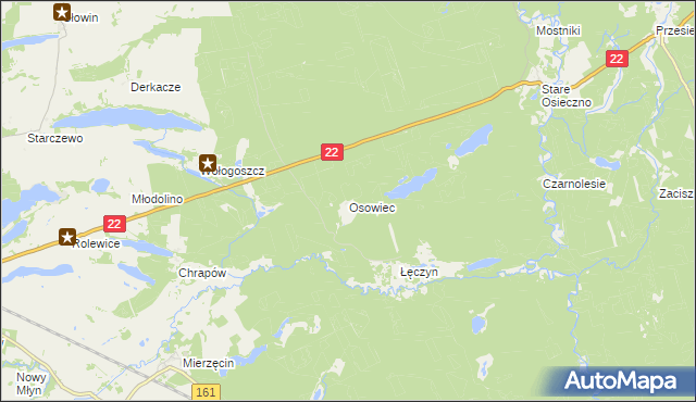 mapa Osowiec gmina Dobiegniew, Osowiec gmina Dobiegniew na mapie Targeo