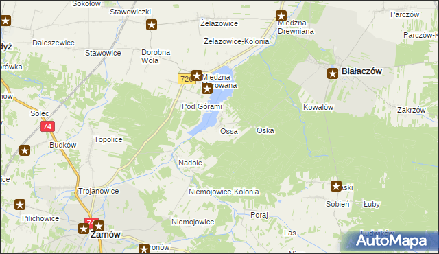mapa Ossa gmina Białaczów, Ossa gmina Białaczów na mapie Targeo
