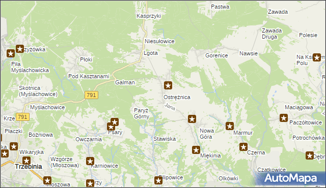 mapa Ostrężnica, Ostrężnica na mapie Targeo