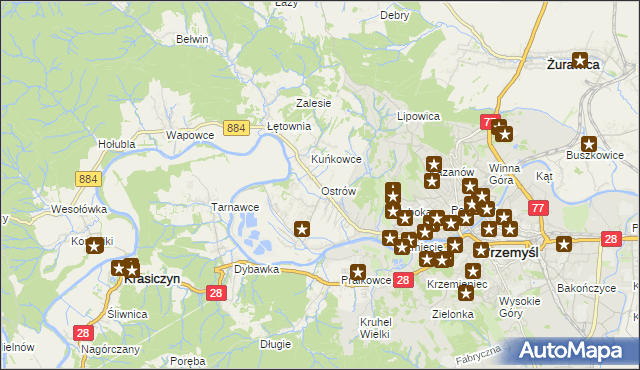 mapa Ostrów gmina Przemyśl, Ostrów gmina Przemyśl na mapie Targeo