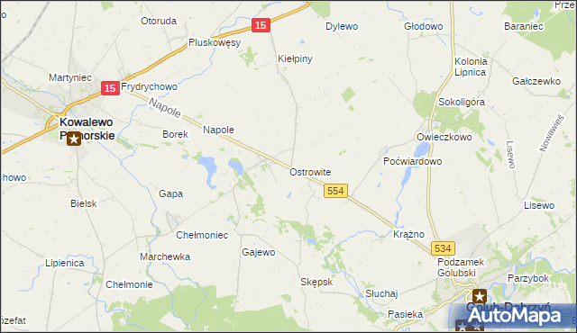 mapa Ostrowite gmina Golub-Dobrzyń, Ostrowite gmina Golub-Dobrzyń na mapie Targeo