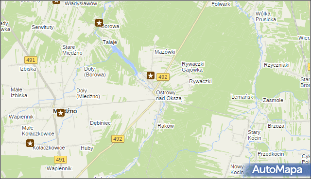 mapa Ostrowy nad Okszą, Ostrowy nad Okszą na mapie Targeo