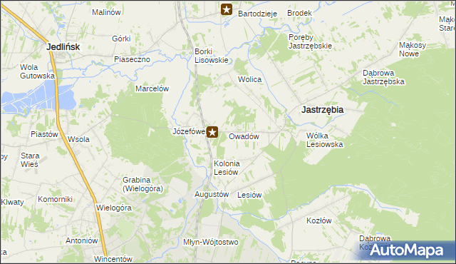 mapa Owadów gmina Jastrzębia, Owadów gmina Jastrzębia na mapie Targeo