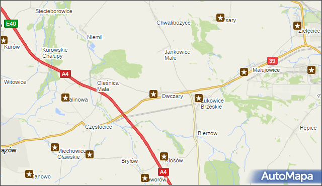 mapa Owczary gmina Oława, Owczary gmina Oława na mapie Targeo